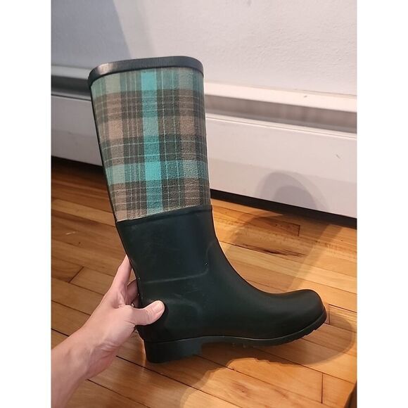 UGG Sabine Tall Women's Green Waterproof Rain Boots Plaid Shoes 6 - Picture 10 of 11